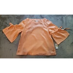 Charter Club Linen Top Women’s Medium Orange Bell Sleeve Logan Look